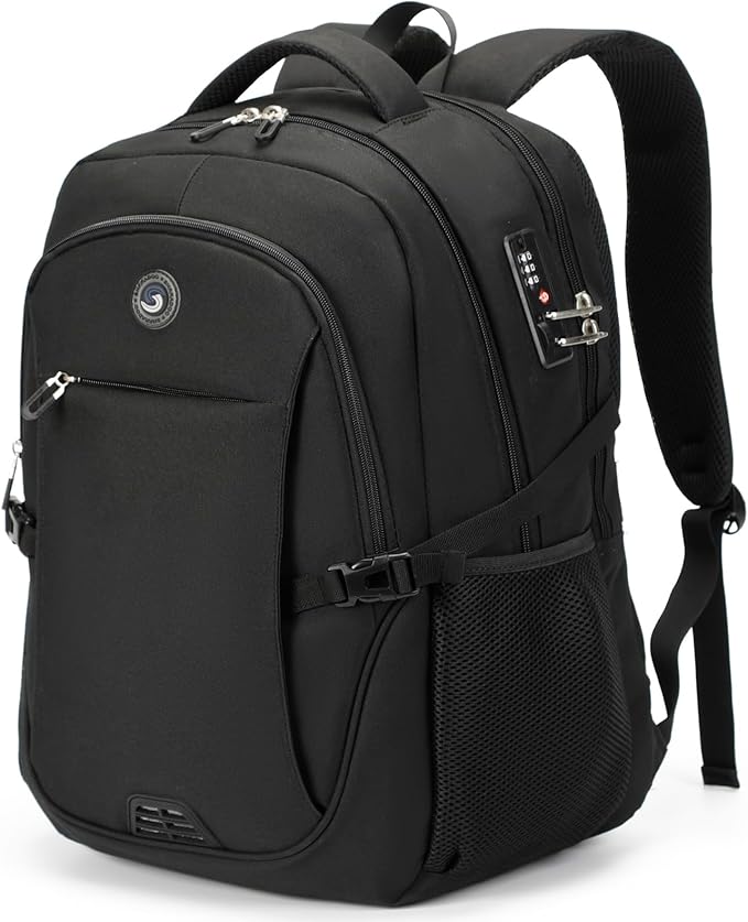 SHRRADOO Anti Theft Laptop Backpack Travel Backpacks with Combination Lock for Women Men High School College Backpack Computer Bag Fits 17 Inch Laptop,Grey