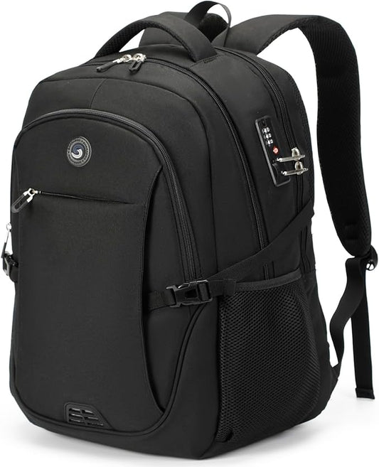 SHRRADOO Anti Theft Laptop Backpack Travel Backpacks with Combination Lock for Women Men High School College Backpack Computer Bag Fits 17 Inch Laptop,Grey