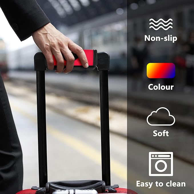 5 Pcs Neoprene Luggage Handle Wrap Handle Grip Luggage Tags Identifier Hollow Design for Push-Button, Bright Luggage Markers for Airport Travel Luggage Suitcase Trolley Case