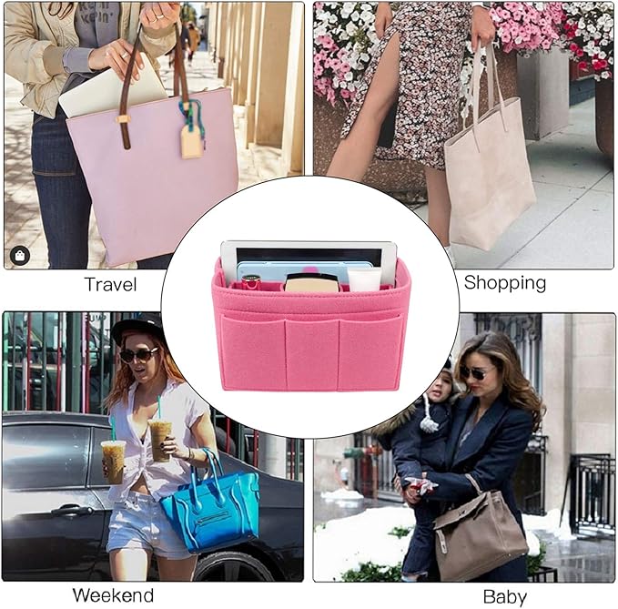 ZTUJO Purse Organizer Insert, Felt Bag Organizer For Handbag, 13 Colors, 6 Sizes (Small, Pink)