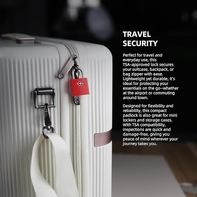 TSA Locks for Luggage with Key, Travel Luggage Locks TSA Approved 4 Pack, Small Padlock with Key, Same Keyed Mini Padlock for Suitcase, Backpack, Bag, Purse, Tent, Zipper, Tool Box (Red)