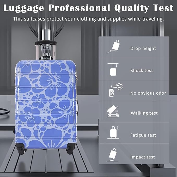 Merax Suitcase Set, Hardshell Luggage Sets 3 Piece with Spinner Wheels, Durable Printing Suitcase with TSA Lock Lightweight 20" 24" 28",Blue