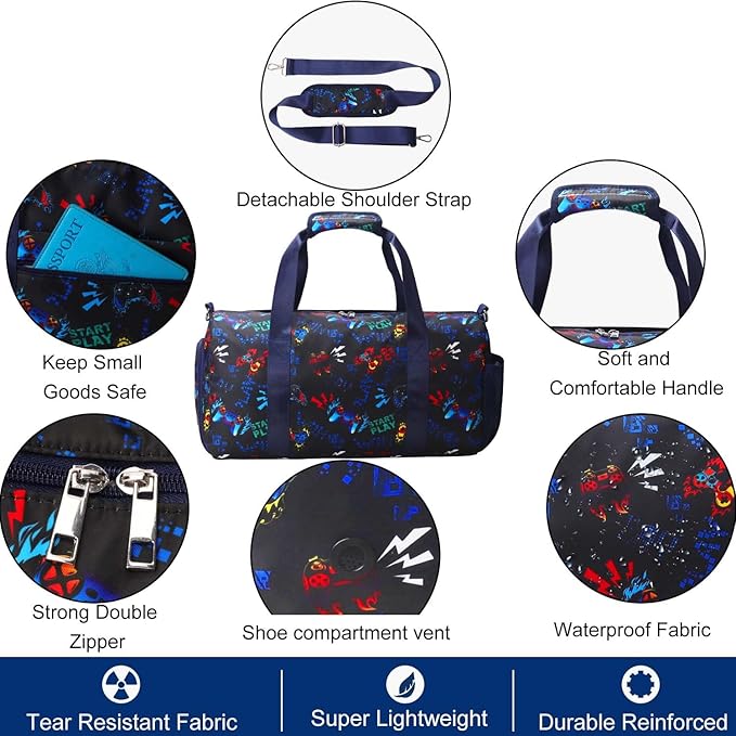 Gym Travel Duffle Bag for Girls - Gymnastics Sports Dance Bag with Shoe Compartment & Wet Pocket Panda Kids Travel Bag Teens Weekender Sleepover Carry On Bag