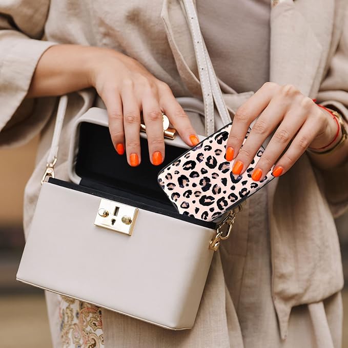 Credit Card Holder, Mini Aluminum Card Wallet RFID Blocking Slim Metal Hard Card Case for Women Men, Pink Leopard