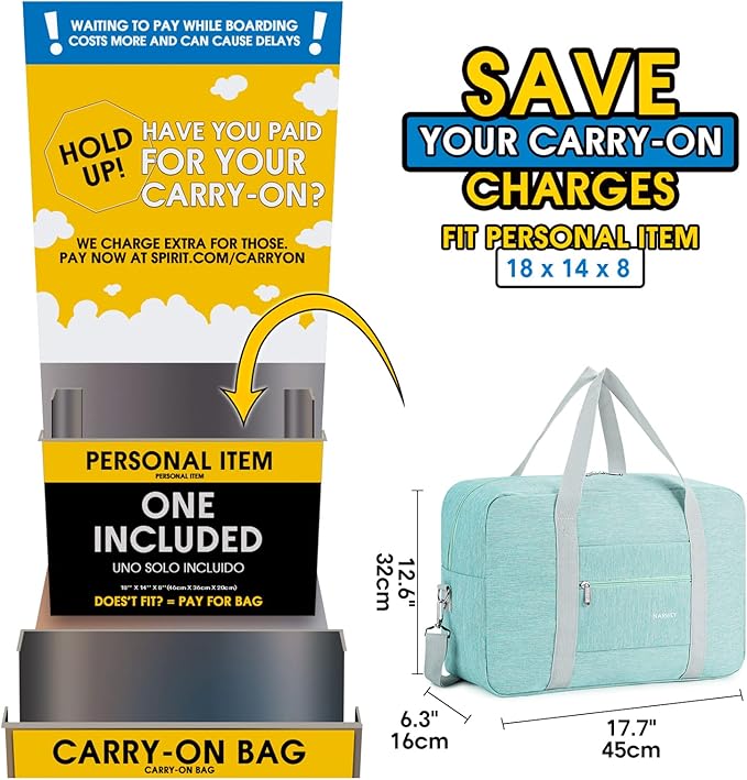 For Spirit Airlines Personal Item Bag 18x14x8 Foldable Travel Duffel Bag Tote Carry on Luggage Duffle Overnight for Women and Men
