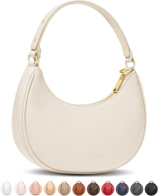 Vantamo Crescent Bags For Women with RFID Protection, Half Moon Clutch Purses for Women with Anti-Theft Clip for Extra Safety
