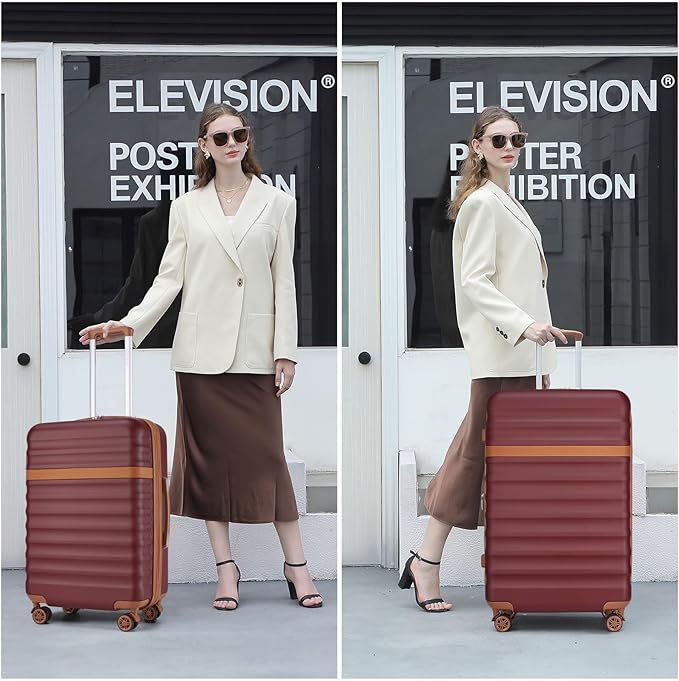 Kono Medium Sized Checked Luggage, 24 Inch Expandable with Spinner Wheels, TSA Lock, ABS + PC Lightweight Travel Suitcase with Larger Capacity and Lighter Weight, Burgundy