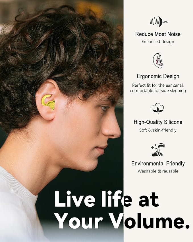 SUPCEAT Ear Plugs for Sleeping - Noise Reduction Soft Silicone Earplugs, 2 Pairs Reusable Hearing Protection Earplugs for Noise Sensitivity,Sleep,Snore,Travel,Sound Reduction Noise Cancelling - Yellow
