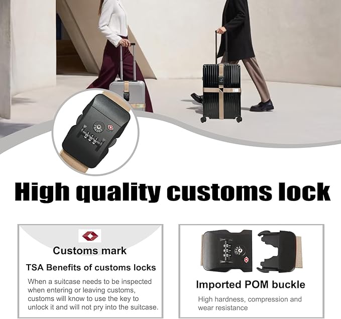 Luggage Straps TAS,Travel Strap with Name tag,Easy to Identify,Luggage Straps TSA Approved with Lock,Combination Luggage Lock with Adjustable Length,Compatible with 20-34 inch Luggage(Khaki 1 Pack)