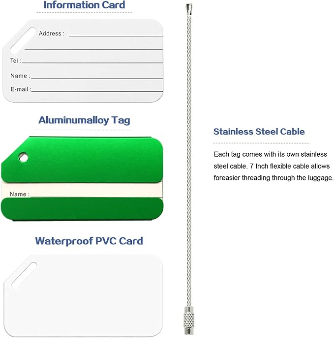 Aluminum Luggage Tags, Luggage Tag Holders for Travel Luggage Baggage Identifier by Ovener (2Pack Green)