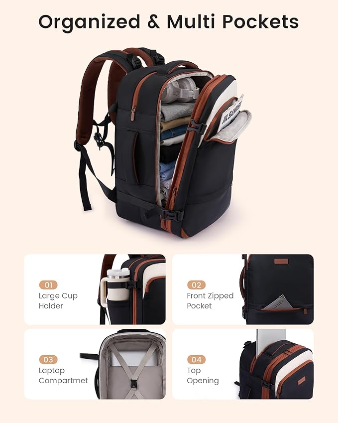 LOVEVOOK Carry On Travel Backpack For Women Flight Approved, 50L Personal Item Travel Bag Flight Approved, TSA Travel Bag Fit 18 Inch Laptop, Weekender Overnight Waterproof Daypack with 2 Cubes