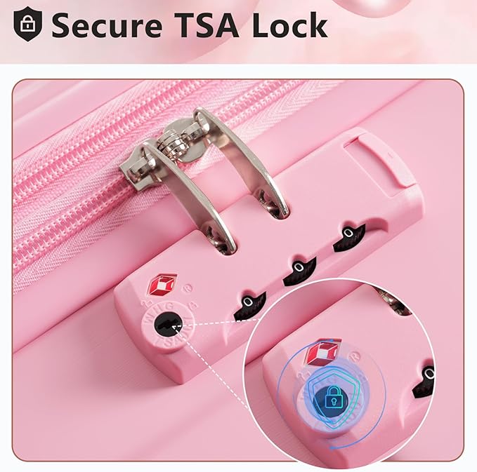 Merax 28 Inch Checked Luggage, Lightweight & Expandable Hardshell ABS Suitcase with Spinner Wheels, TSA Lock, Corner Guards (Pale Pink)