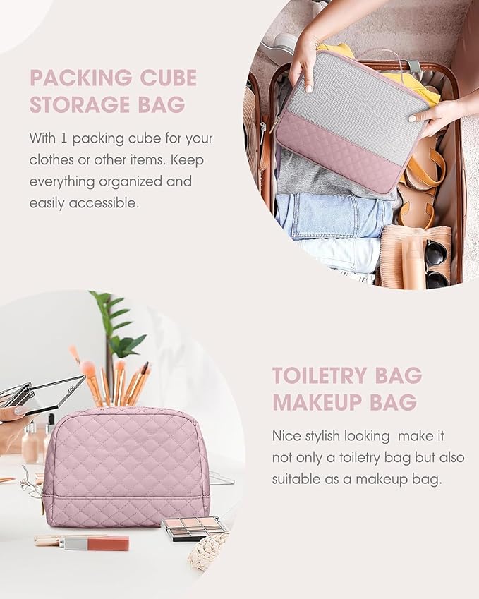 Weekender Travel Duffle Bag for Women: Overnight Bags with Shoe Compartment Carry on duffel Bag for Airplanes with 2 PCS Toiletry Bags Weekend Yoga Gym Hospital Bag with Wet Pocket Pink