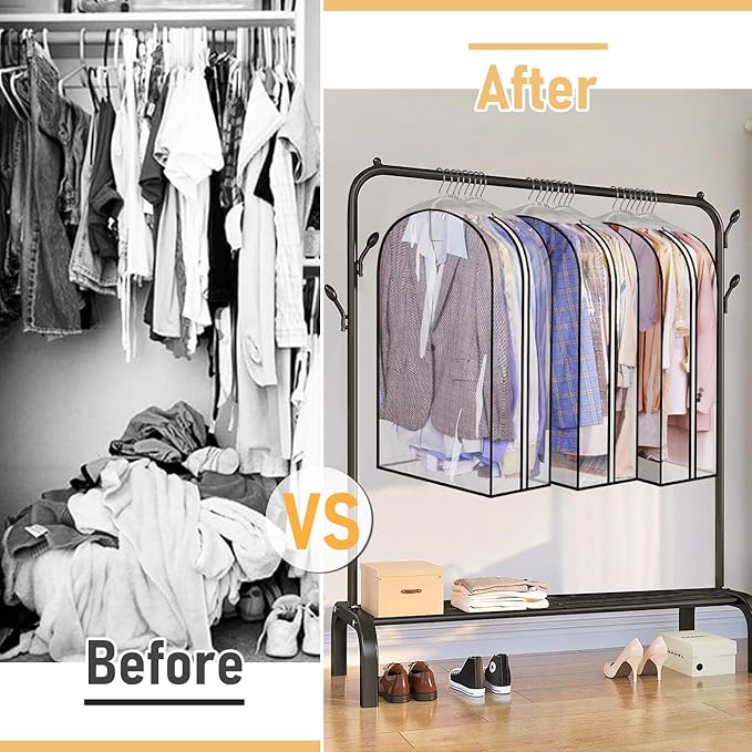 MISSLO 32" All Clear Garment Bags for Hanging Clothes 10" Gusseted Suit Bags for Closet Storage Suit Cover Hanging Clothes Storage for Shirts, Coats, 3 Packs