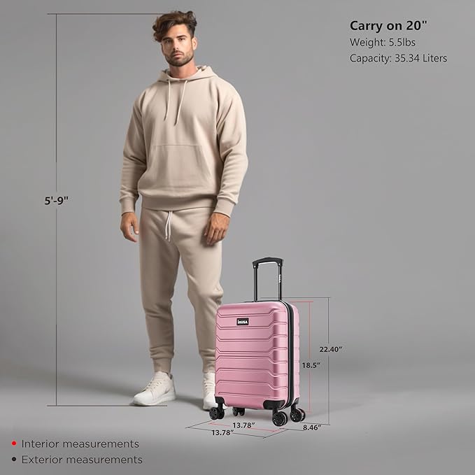 InUSA TREND Luggage with Spinner Wheels | Durable Lightweight Hardshell Suitcase, Travel bag with Handle and Trolley, 20-Inch Carry On Small Luggage | Rose Gold