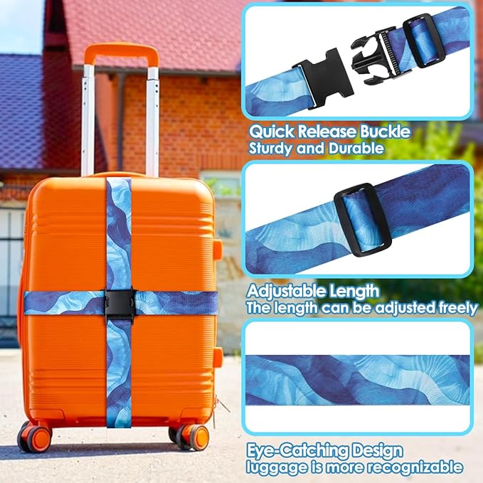 Gutsdoor Luggage Straps for Suitcases Adjustable Travel Belt, Connector Holds Suitcase Bright Colorful Identifiers Travel Bag Accessories (Sky Blue)