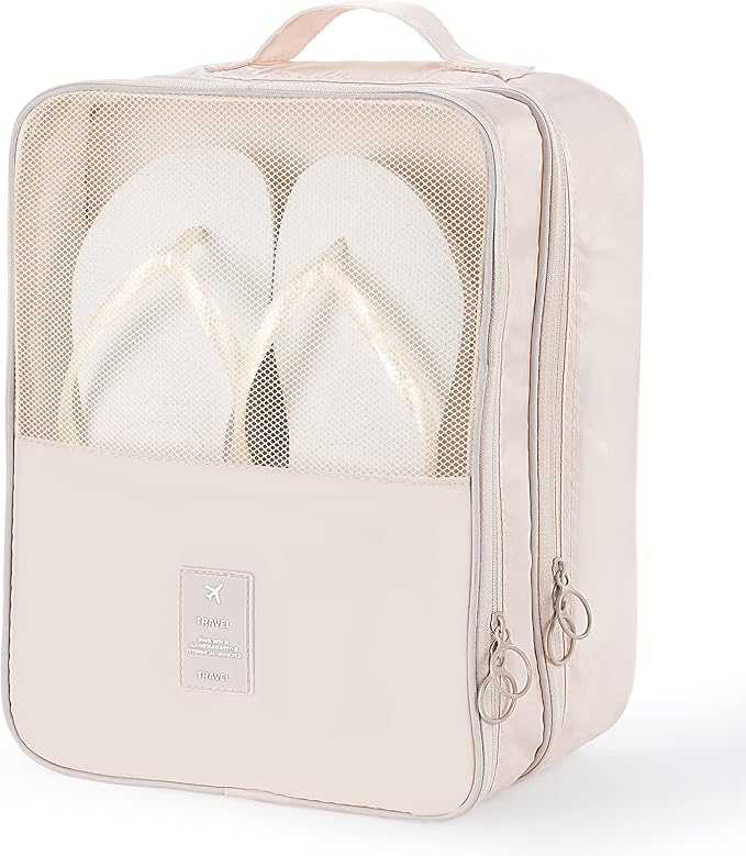Shoe Bag for Travel, Travel Shoe Bag for Packing, Hold 3 Pairs of Shoes, Travel Essentials for Flying Shoe Organizer Shoe Storage Bag for Travel Light Beige