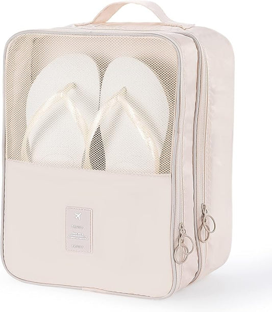 Shoe Bag for Travel, Travel Shoe Bag for Packing, Hold 3 Pairs of Shoes, Travel Essentials for Flying Shoe Organizer Shoe Storage Bag for Travel Light Beige
