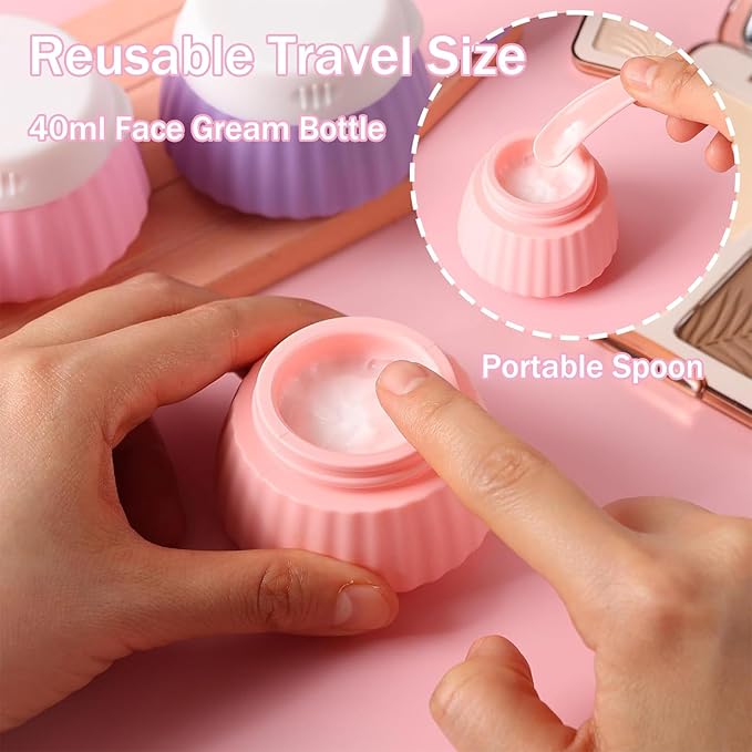 4 Pack Travel Size Silicone Cream Containers, Leak Proof Refillable Toiletry Bottles for Toiletries with 4 Scoops, Labels and Clear Bag, Suitable for Travel Shampoo and Conditioner Bottles (A)