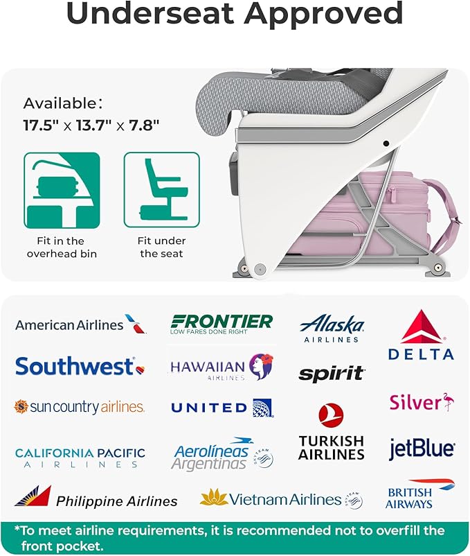 BAGSMART Small Underseat Carry on Luggage with Wheels, 16 inch Small Under Seat Luggage, Lightweight Travel Suitcase for Women, Mist Purple