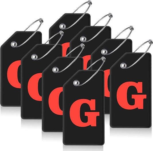 Gostwo 8 Pack Luggage Tags for Suitcases, 26 Initial Letter Travel Luggage Baggage Identification Labels ID Tags Fully Bendable Tags with Stainless Steel Loop (Letter G, Black)