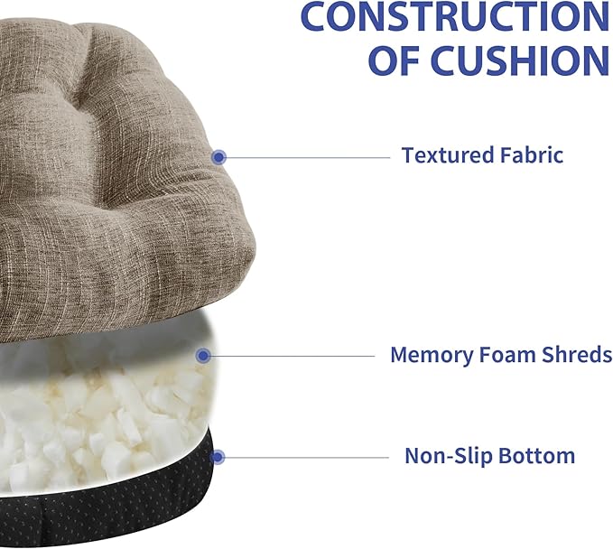 Chair Cushions for Dining Chairs Set of 4, Kitchen Chair Cushions, Chair Pads with Ties and Non Slip Backing, Tufted Memory Foam Seat Cushion 4 Pack, 18" x 18" x 4", Khaki
