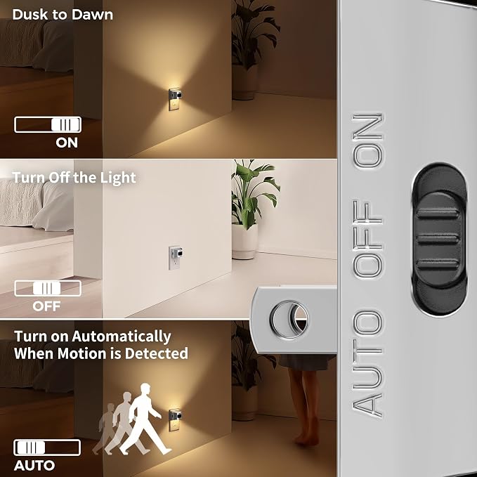 Motion Sensor Night Light, Night Lights Plug into Wall, 3000K | 3 Mode Plug-in Night Light with Motion Sensor, Dusk to Dawn, for Bedroom, Bathroom, Hallway, 2 Packs