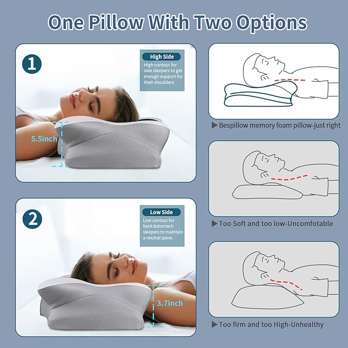 Cervical Neck Pillow for Pain Relief - Ergonomic Side Sleeper Pillow for Neck Support, Cooling Cervical Pillow for Sleeping, Contour Orthopedic Memory Foam Pillows for Back Stomach Sleepers