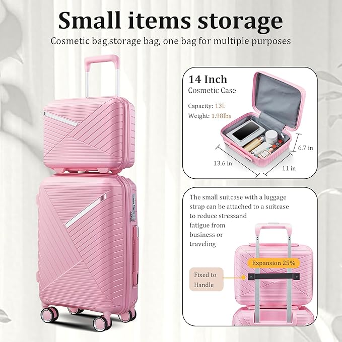 4 Piece Expandable Hardshell Pink Luggage Sets with Spinner Wheels, Lightweight Travel Suitcase Set with TSA Locks, 20 inch Carry On for Women (Pink#B, 4 Piece Set)