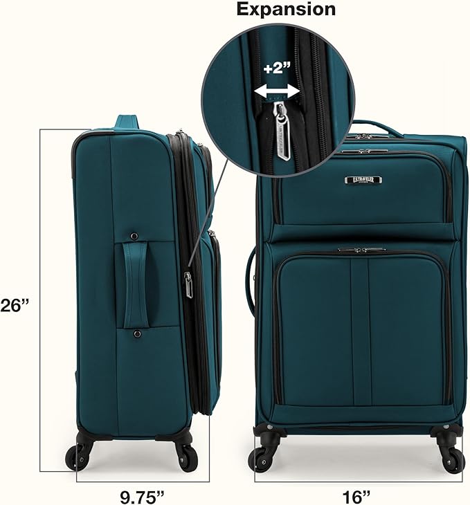 U.S. Traveler Anzio Softside Expandable Luggage with Spinner Wheels, Teal, 26-Inch Medium