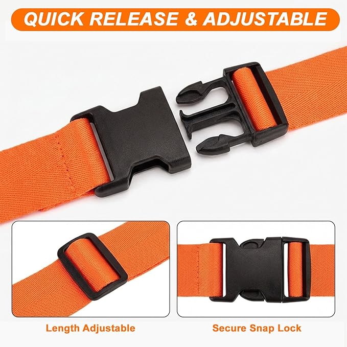 4 Pack Adjustable Luggage Straps for Suitcases – Secure Lock Travel Belts, 40''–78'' Fit, Easy Luggage Identification (Orange)
