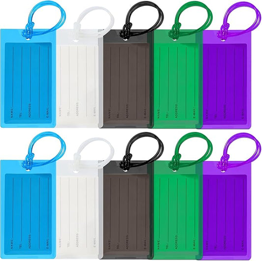 10 Pack Luggage Tags for Suitcases, Airplane Travel Essentials for Flying, International Travel Must Haves, and Luggage Accessories by Sodsay