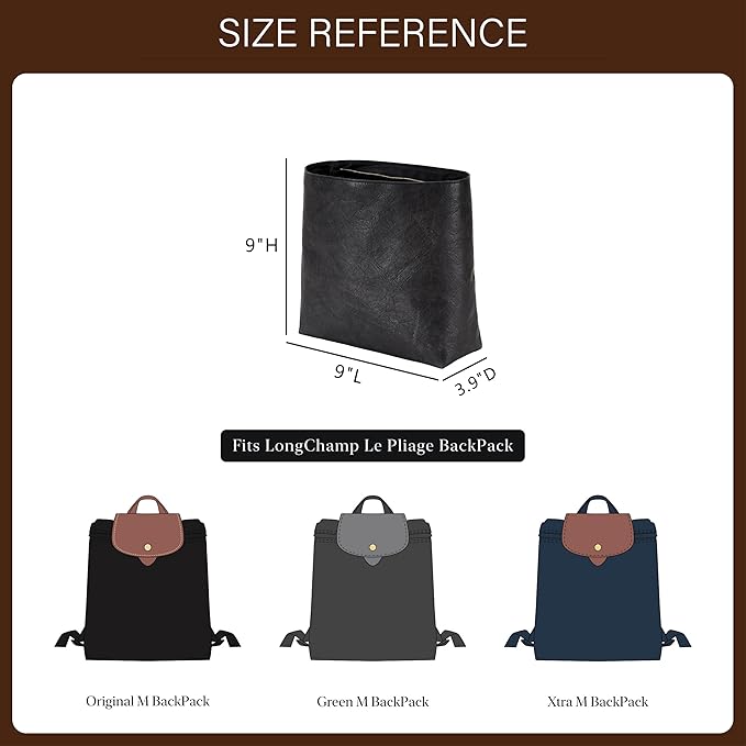 Doxo Upgraded Backpack Organzier Insert Compatible with Longchamp Le Pliage Backpack and More, Ultra-light Waterproof DupontPaper Bag Organizer (Full Black)