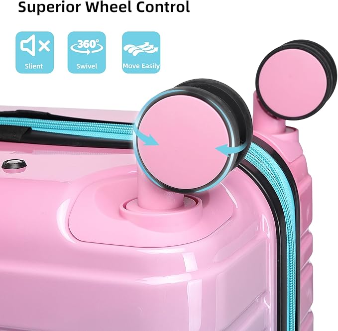 LARVENDER Luggage Sets 3 Piece, 20 Inch Carry on Luggage 22x14x9 Airline Approved Hardside PC+ABS Suitcase Set with Spinner Wheels TSA Lock, Lightweight Luggage Set for Women, Cotton Candy