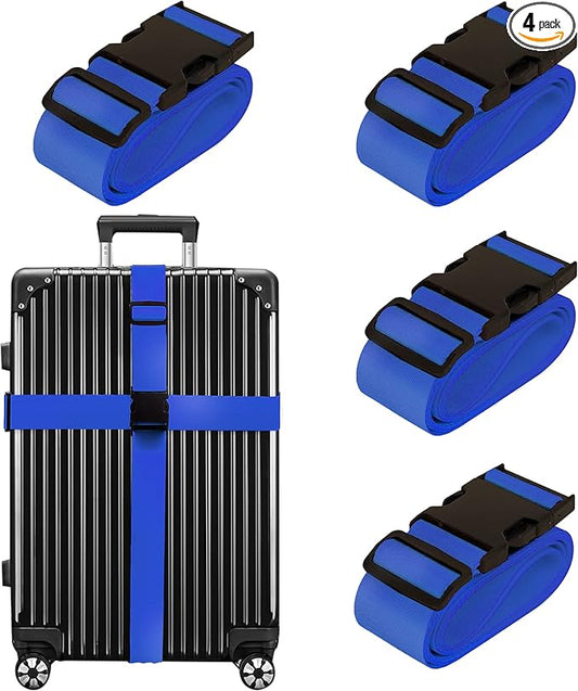Luggage Straps for Suitcases TSA Approved Travel Belt 4 Pack by Chelmon (Blue)