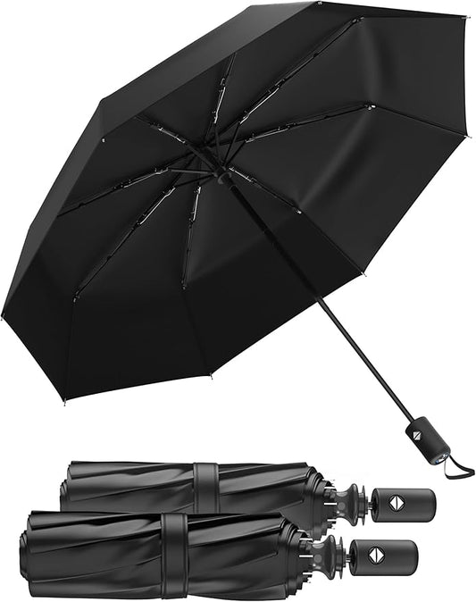 Rain-Mate Windproof Compact Umbrellas for Rain - Strong Reinforced Fiberglass Rib Design & Auto Open & Close - Portable Folding Travel Umbrella - Lightweight & Packable for Women & Men, Easy Collapse