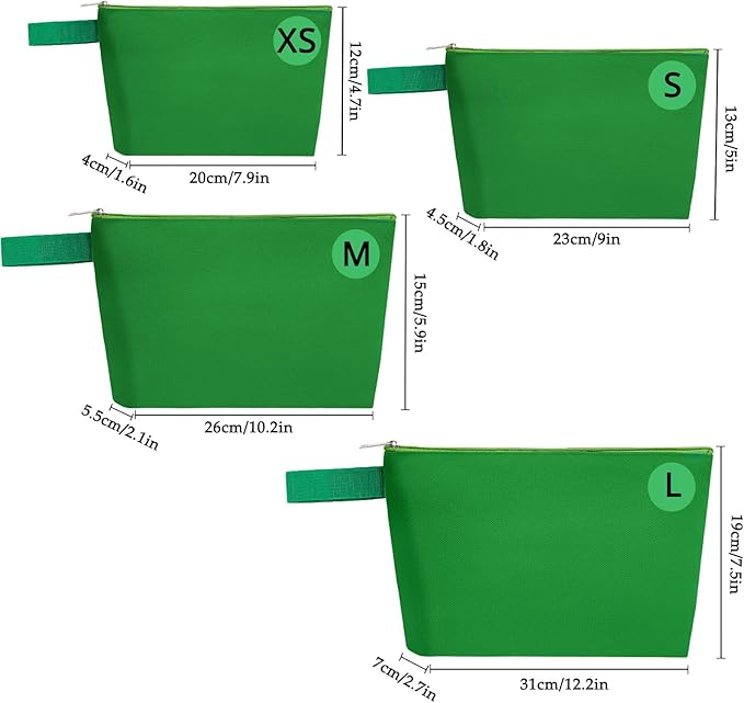 10 Pieces Cotton Canvas Makeup Bag with Bottom and Strap, Multi-Purpose Cosmetic Bag with Zipper Travel Toiletry Pouch, Blank DIY Craft Bag (Green, M)