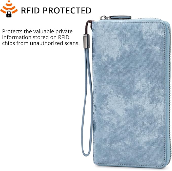 Bveyzi Women RFID Blocking Wallet Leather Zip Around Phone Clutch Large Capacity Ladies Travel Purse Wristlet | RFID Blocking, Zip Around, Large Capacity