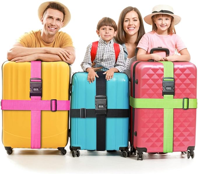 2 PCS Luggage Strap 78" x 2" Suitcase Belts Wide Adjustable Packing Straps Travel Accessories, Rose Pink & Combination Lock