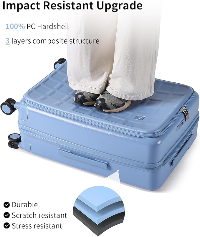 aji Expandable Top Opening Carry On Luggage Airline Approved, 20 Inch Lightweight Hardside Carry On Suitcase with Spinner Wheels, Travel Luggage with Laptop Compartment for Women Men, Blueberry Blue