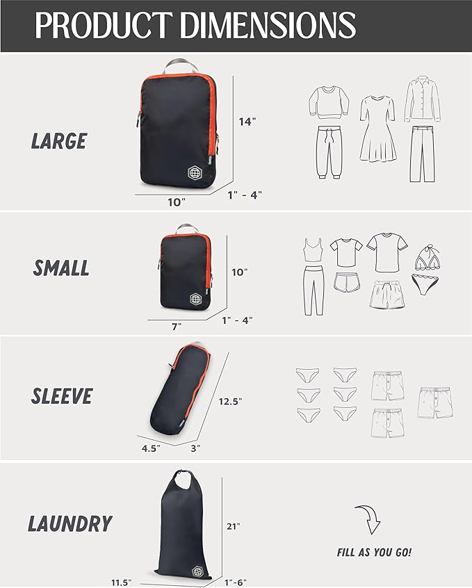 Compression Packing Cubes 6 Piece Set for Carryon Suitcases- Lightweight, Durable Clothes Organizer (Grey and Orange)