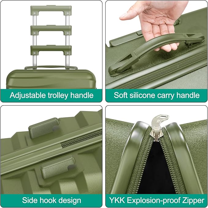 Joyway Luggage Sets 6 Piece with Detachable Spinner Wheels, Lightweight Hard Shell Travel Suitcse Set with TSA Lock (Green, 6 Piece Set)