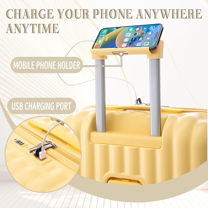 Luggage Set,3 Piece Suitcase with Spinner Wheels, Suitcase with Lock Cup Holder Phone Holder,Carry On Luggage Easy Travel for Men and Women,Yellow