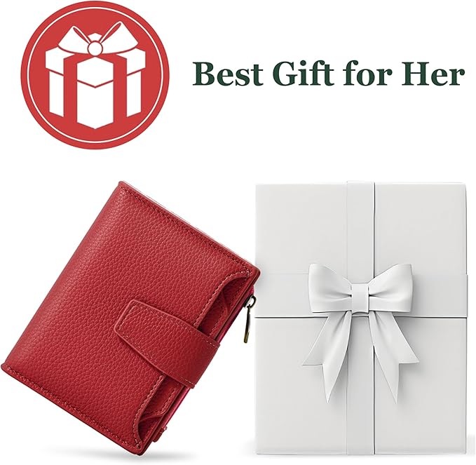 Airkit Small Wallet Women RFID Blocking Leather Bifold Compact Card Holder Wallet for Women with Zipper Coin Pocket 4 ID Window