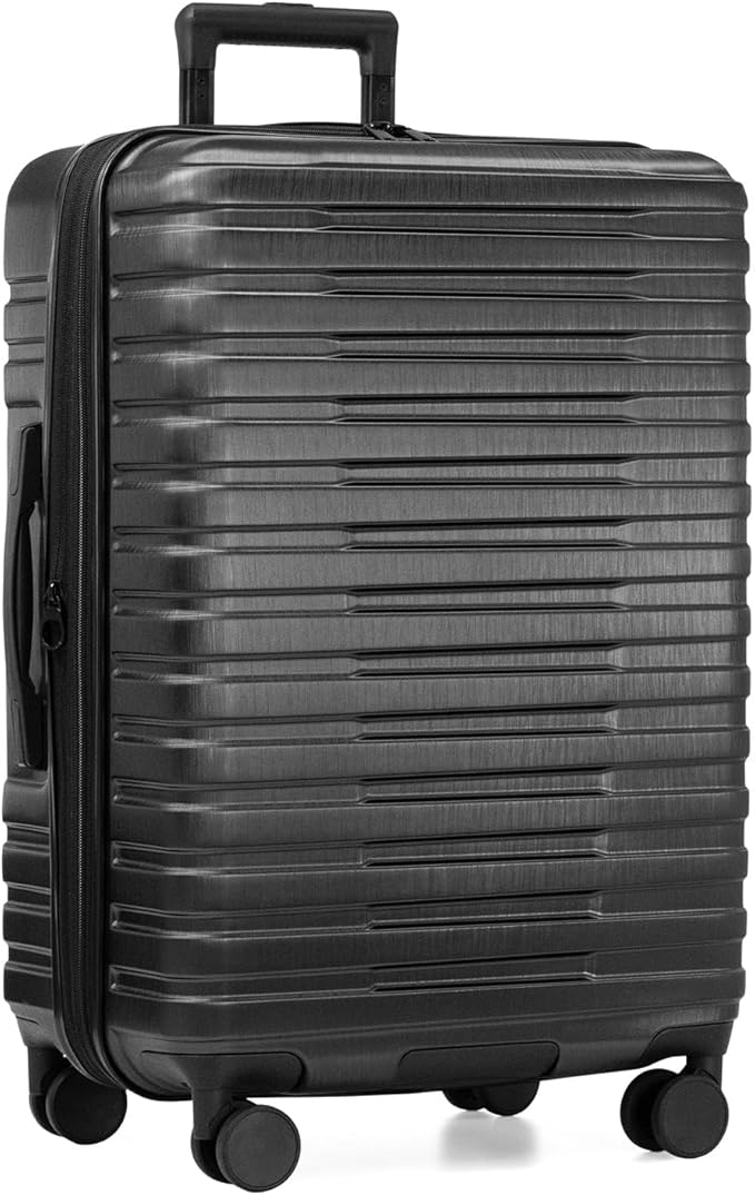 U.S. Traveler Boren Expandable Hardside Rugged Travel Luggage with 8 Spinner Wheels, Black, Checked-Medium 26-Inch