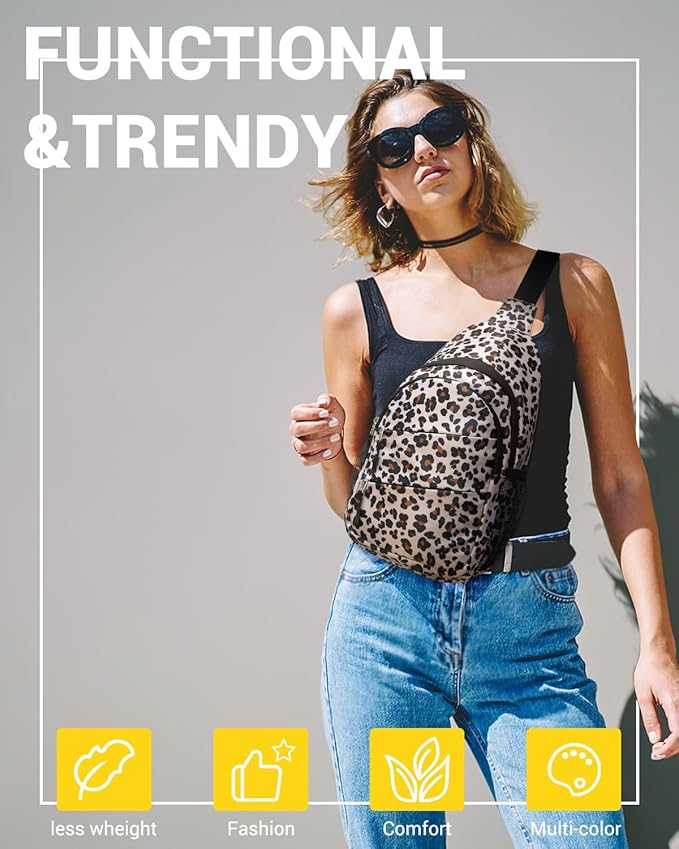 Tuwubi Crossbody Bags for Women, Sling Bag for Men, Small Hiking Backpack Anti Theft Lightweight for Outdoors Travel (L, Leopard)