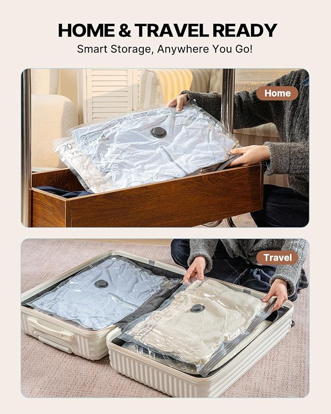 Travel Vacuum Seal Bags for Clothing with Rechargeable Cordless Pump, VINTAR 20 Pack (5J+5L+5M+5S) Carry-on Size Space Saver Vacuum Storage Bags, Compression Packing Bags for Luggage and Suitcase