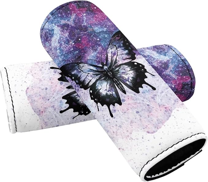 BIGCARJOB Purple Butterfly Luggage Handle Wrap Set for Women Girls Luggage Accessories Set 2 Pieces Butterfly Print Suitcase Handle Sleeve Cover Identifier Travel Bag Wraps