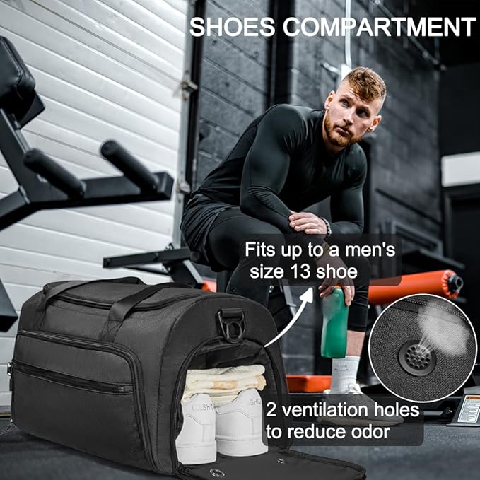 Gym Bag for Men Women, Sports Duffle Bags with Wet Pocket & Shoes Compartment, Water Resistant Overnight Duffel Bag