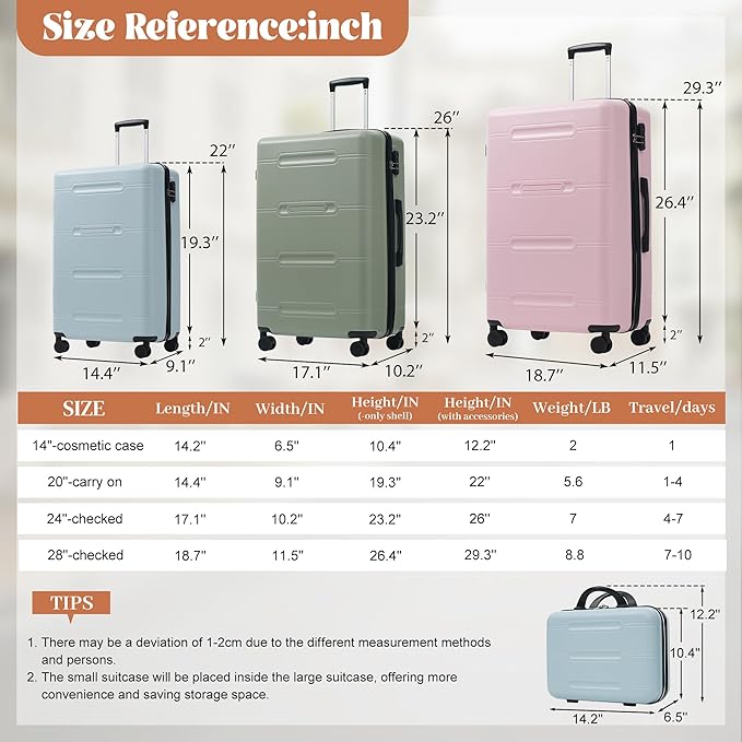 6 Pcs ABS Hardshell Luggage Set Spinner Wheel Suitcase Suitcase